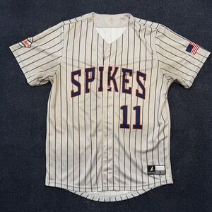 Pittsburgh Spikes Jersey Mens Large Beige Pinstripe Baseball BSN Sports #11
